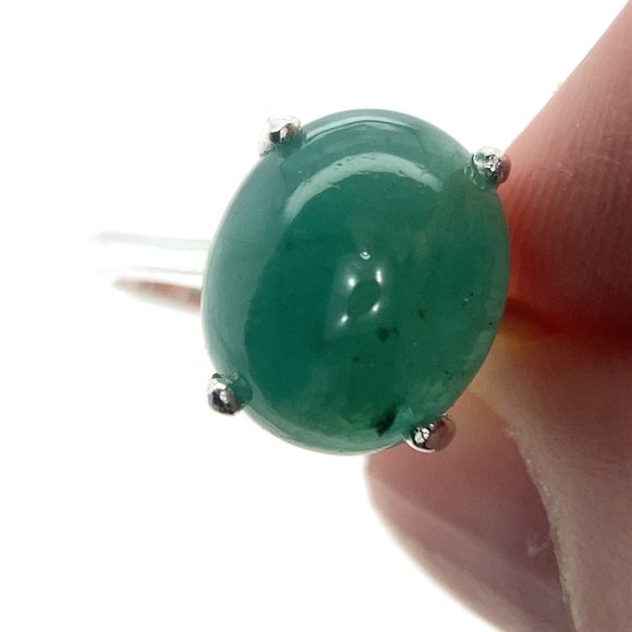 Emerald 7.19ct Platinum Finish Solid 925 Sterling Silver Ring